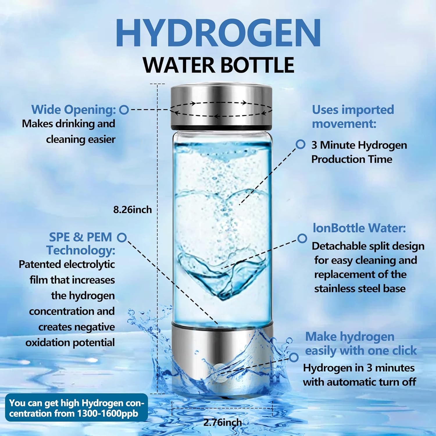 Bouteille d'eau à hydrogène